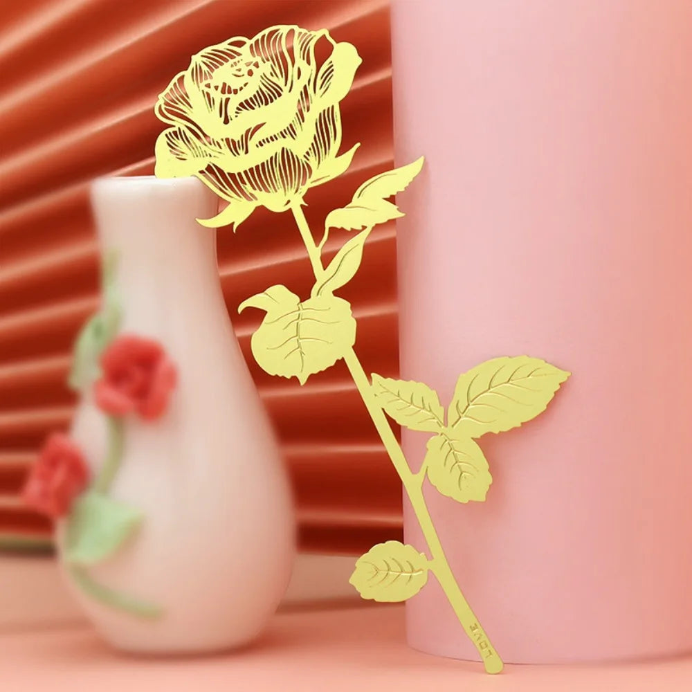 Metal Golden Rose Bookmarks Gift Box
