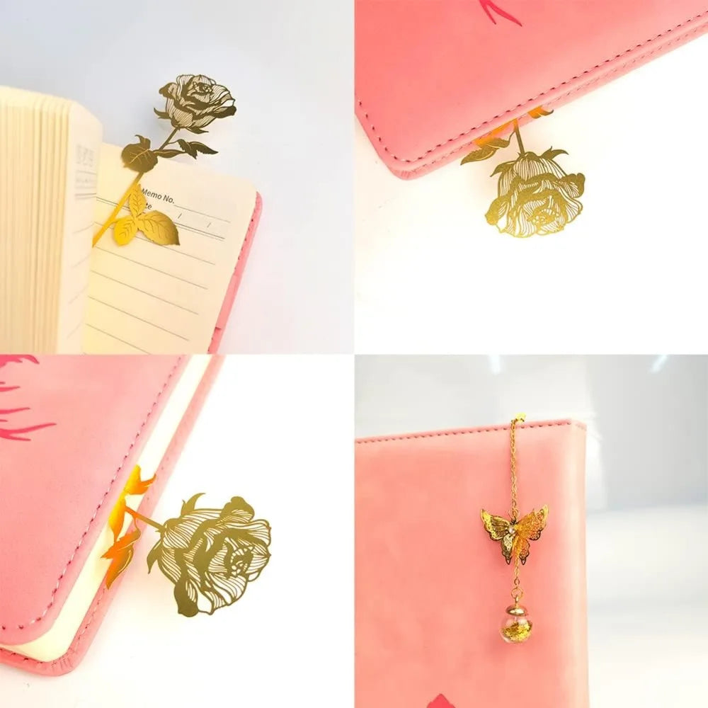Metal Golden Rose Bookmarks Gift Box