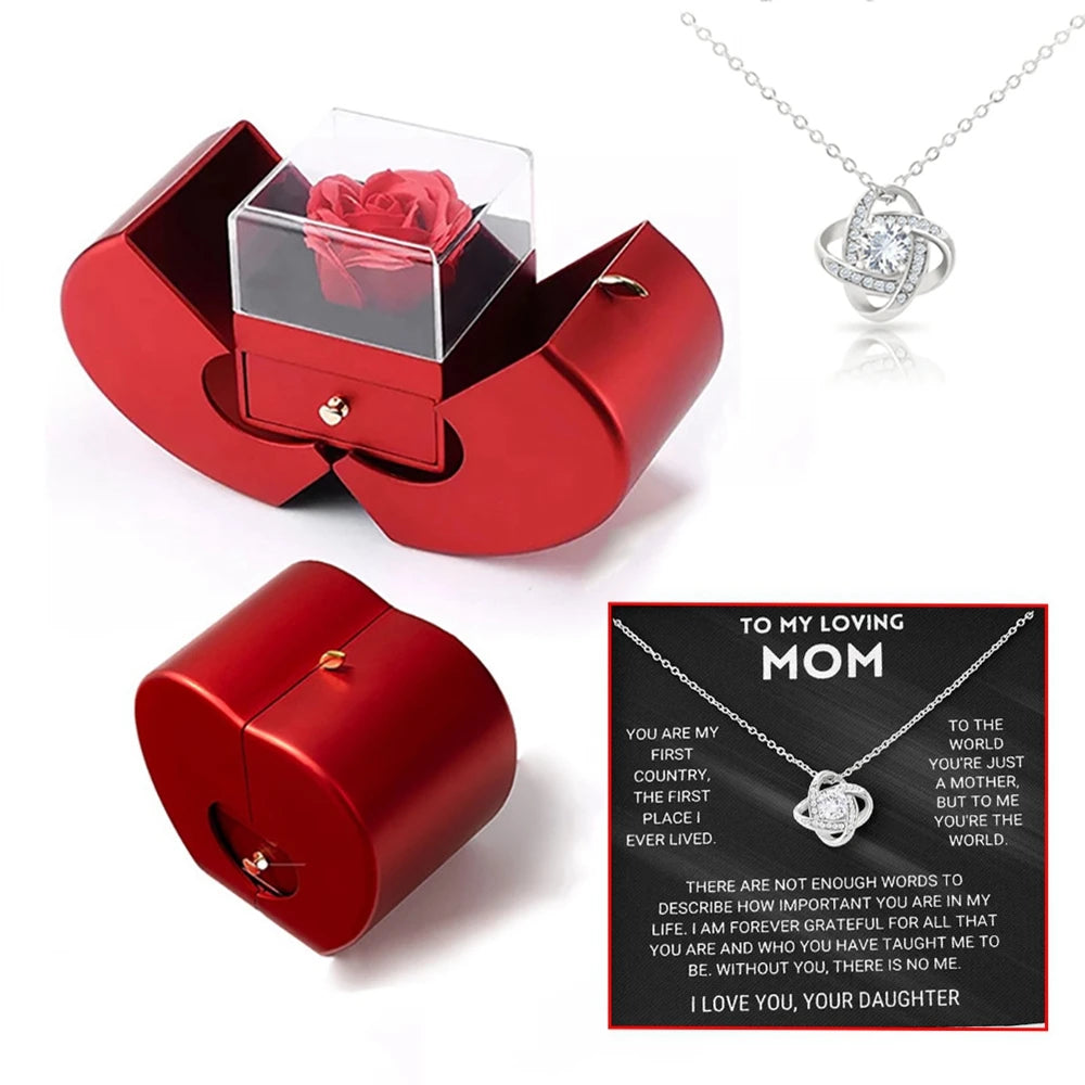 Rose Flower With Necklace For Mom