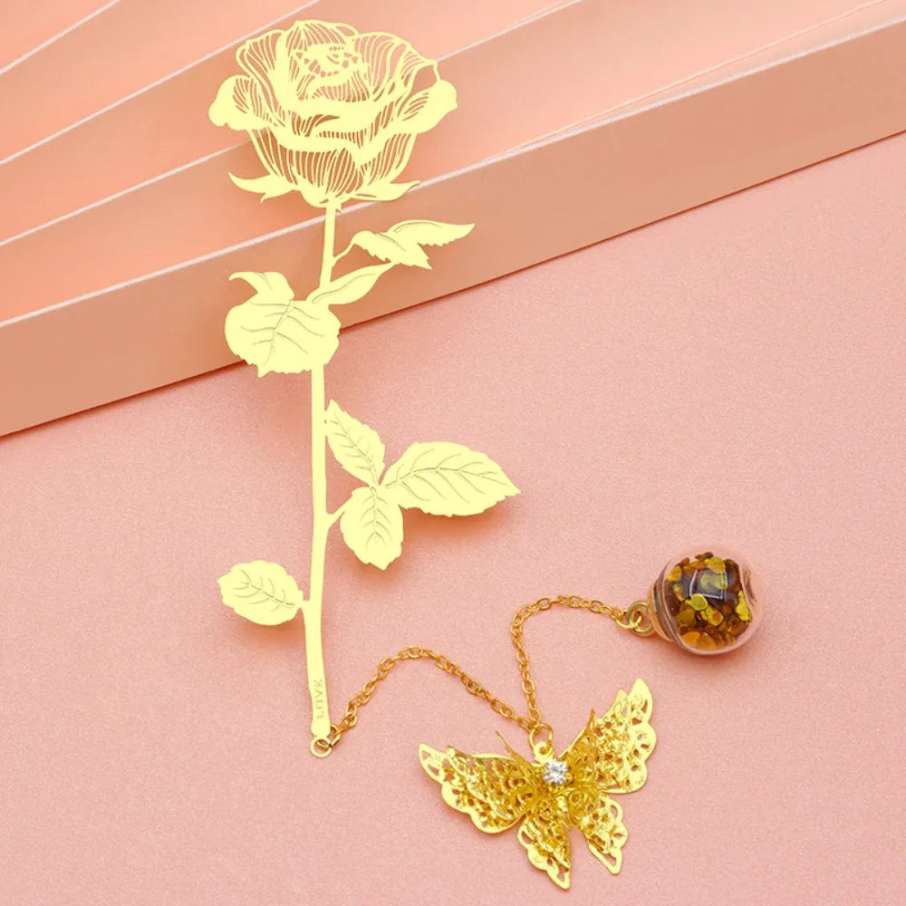 Metal Golden Rose Bookmarks Gift Box