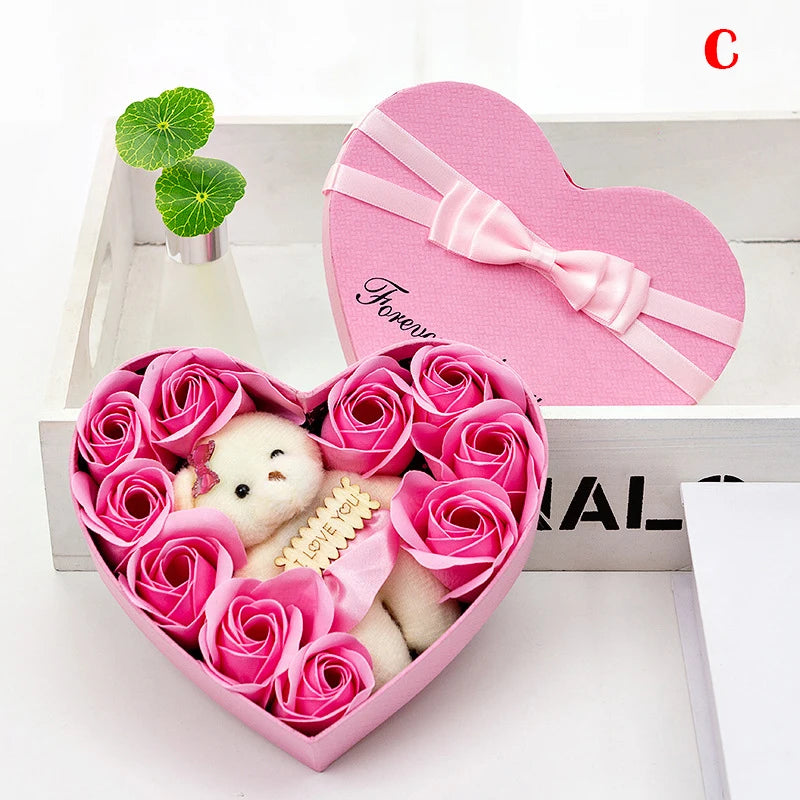 Box Bear Flower Rose Long-Lasting Fragrance Without Fading Best Gift For Christmas Valentine's Day
