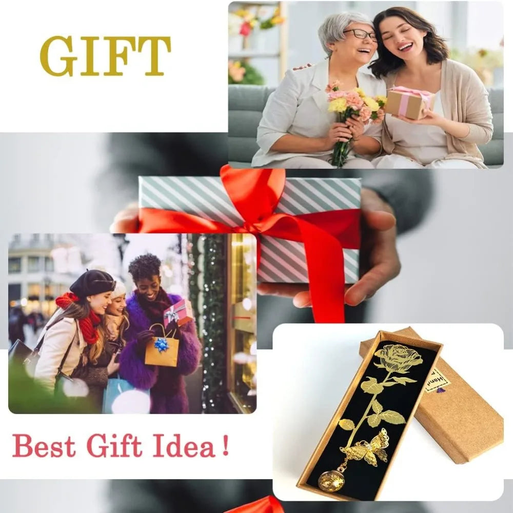Metal Golden Rose Bookmarks Gift Box