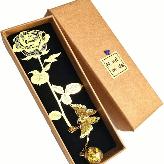 Metal Golden Rose Bookmarks Gift Box